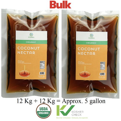 Coconut Nectar, 24 kg BIB (Bag In a Box) Certified Organic, Low Glycemic Sweetener. 24 kg Bag / 21L